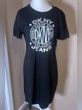 DKNY Black Midi T-Shirt Dress with White Logo